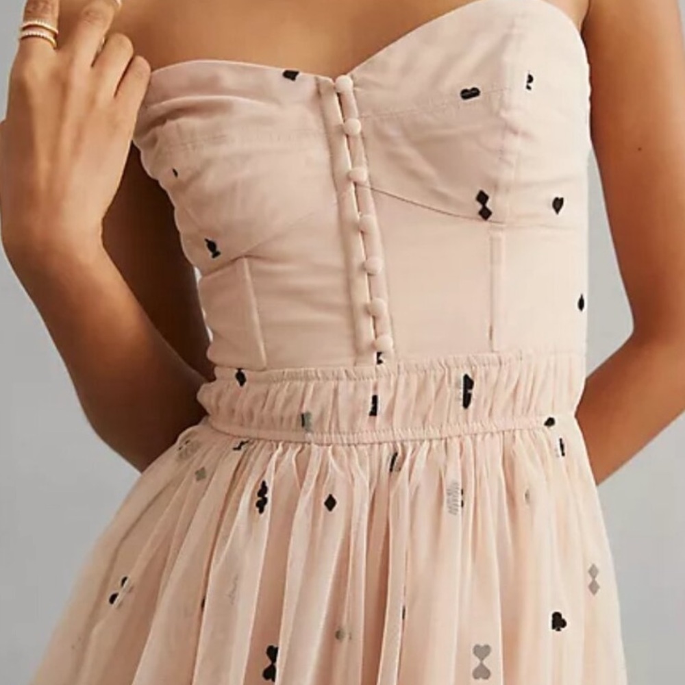 Anthropologie Strapless Blush Dress with Black Accents - Picture 2 of 5